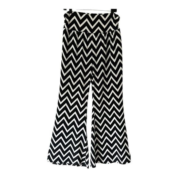 Orange Fashion Village High Waist Black/White Chevron Wide Leg Palazzo Pants - Picture 1 of 6